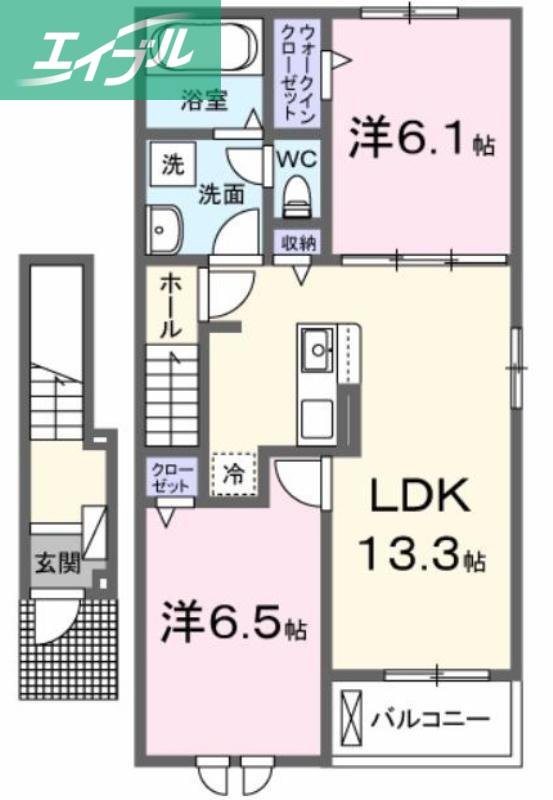 エスポワール昴B(2LDK/2階)の間取り写真