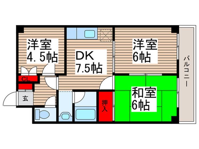 ルナマンション松戸(3DK/2階)の間取り写真