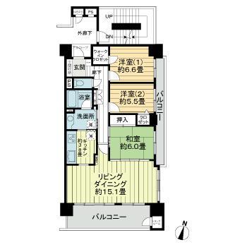ライオンズマンション北四番丁(3LDK/5階)の間取り写真