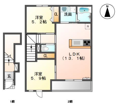 ロングアイランドヒルズマンションII(2LDK/2階)の間取り写真