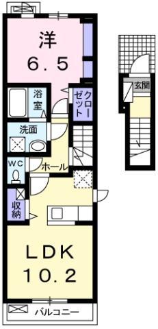 カーサ アルベロディピノA(1LDK/2階)の間取り写真