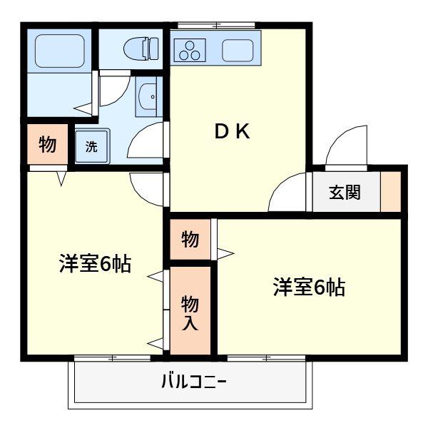 プリムヴェールファイヴ(2DK/2階)の間取り写真