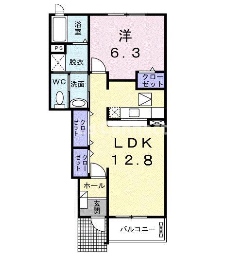 フレスクーラIII(1LDK/1階)の間取り写真