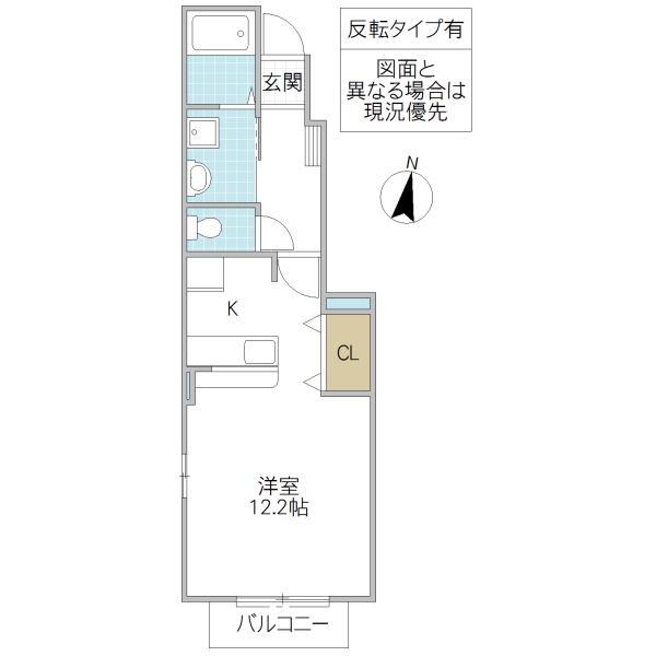 サンライト レジデンス水戸C(ワンルーム/1階)の間取り写真