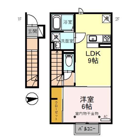 D-ROOM水落町(1LDK/2階)の間取り写真