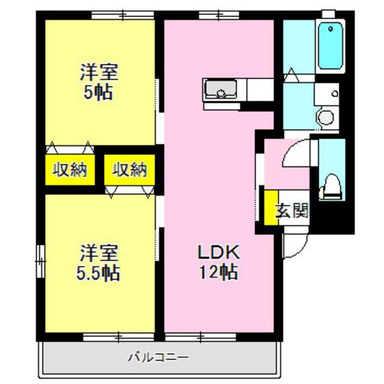レトア フリーゼ(2LDK/2階)の間取り写真
