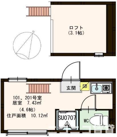 プレジール(ワンルーム/2階)の間取り写真