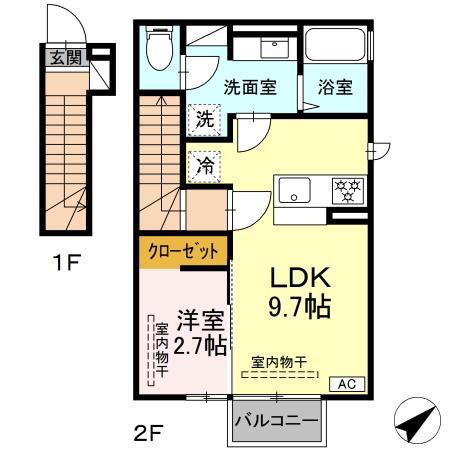 ピースヒルズ(1LDK/2階)の間取り写真