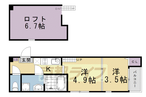 ハーモニーテラス淀新町II(2K/1階)の間取り写真