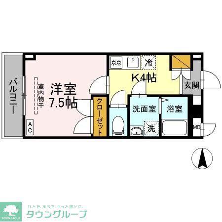 ポワール・K(1K/1階)の間取り写真
