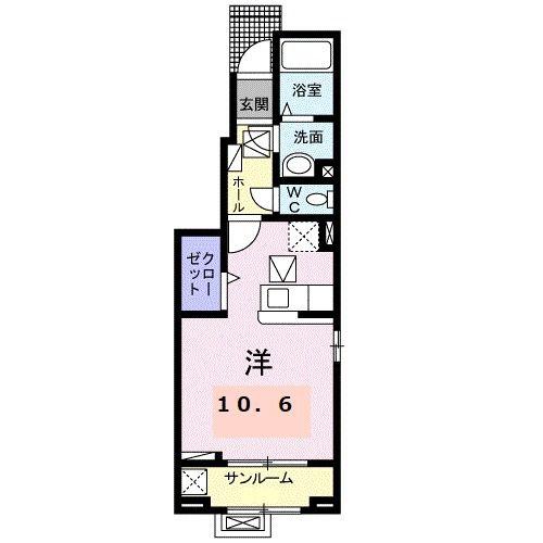 エスポワールB(ワンルーム/1階)の間取り写真