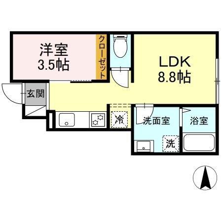 ラ・フォンターナ(1LDK/1階)の間取り写真