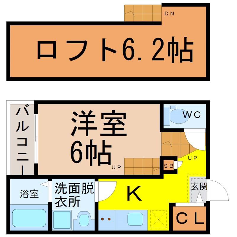 ステータス名駅西(1K/2階)の間取り写真