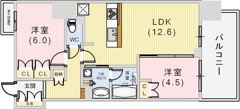 ワコーレ ザ・神戸旧居留地レジデンスタワー(2LDK/4階)の間取り写真