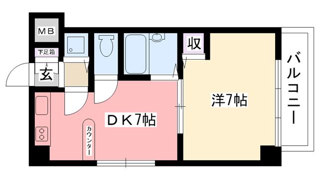 ヴィヴァンテ上甲子園(1DK/6階)の間取り写真