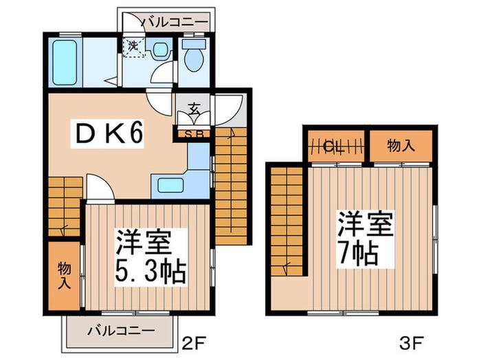 メゾン アップル(2DK/2階)の間取り写真