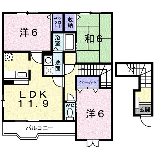 ベルソレイユC(3LDK/2階)の間取り写真