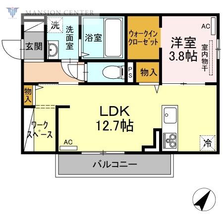 ピターニュ B(1LDK/3階)の間取り写真