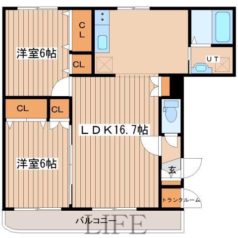 カサグランデ平和(2LDK/3階)の間取り写真