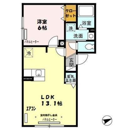 リビングタウン山の手F(1LDK/1階)の間取り写真