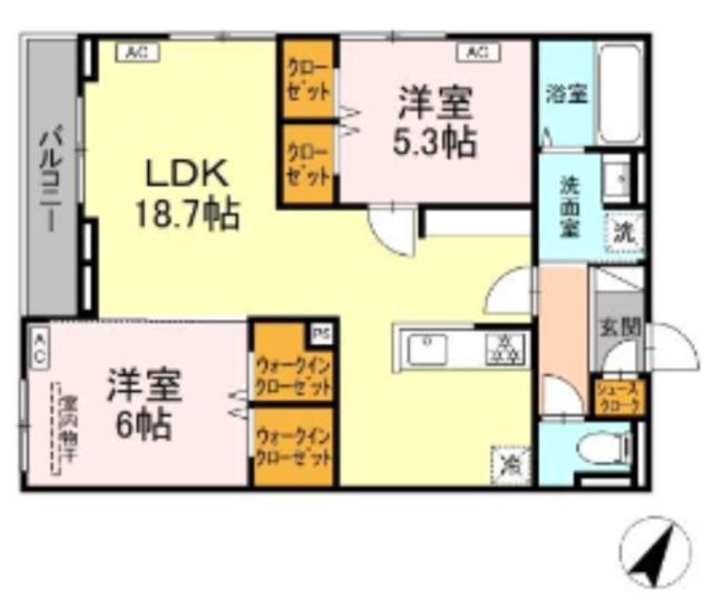SERENE TERA(2LDK/3階)の間取り写真
