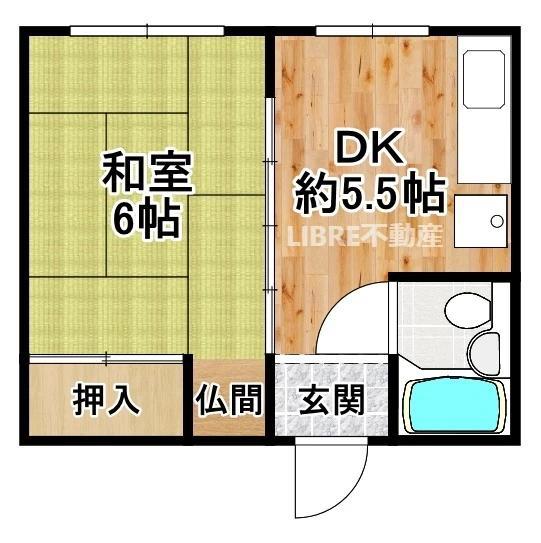 平和マンション(1DK/1階)の間取り写真