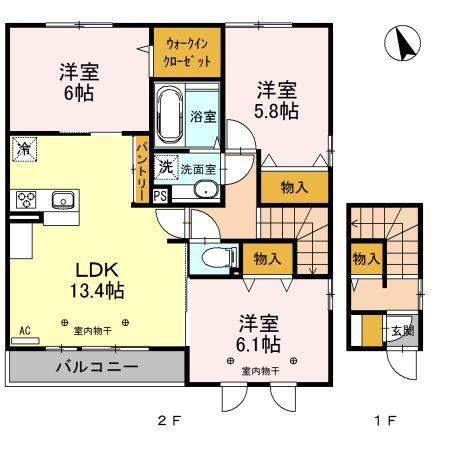 エール リヴェール C(3LDK/2階)の間取り写真
