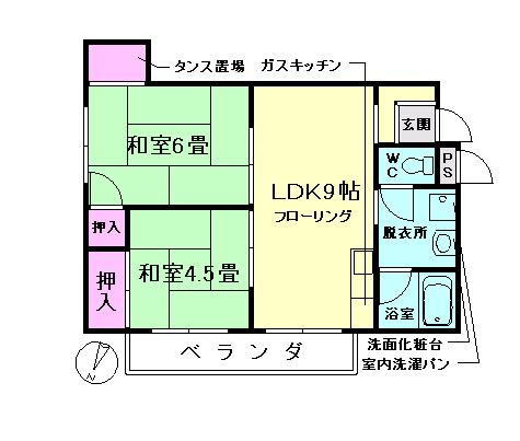 箕面ガーデニアハイツ(2LDK/1階)の間取り写真