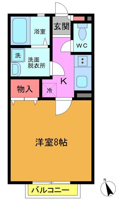 ヒルサイドA(1K/2階)の間取り写真