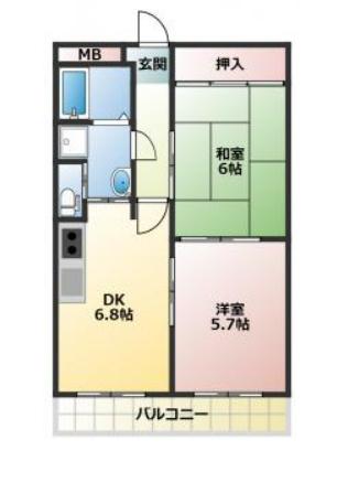 サンパレス六甲(2DK/2階)の間取り写真