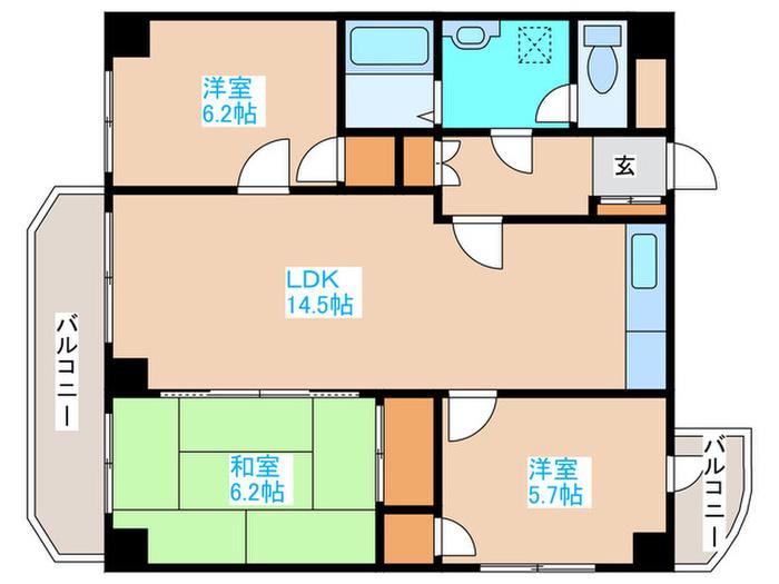 サンシャイン円山(3LDK/4階)の間取り写真