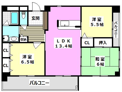 パルコート(3LDK/3階)の間取り写真