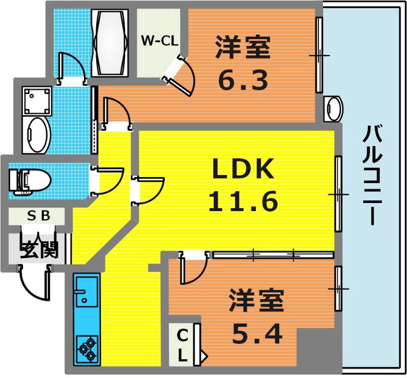 エステムプラザ神戸元町・海岸通(2LDK/9階)の間取り写真