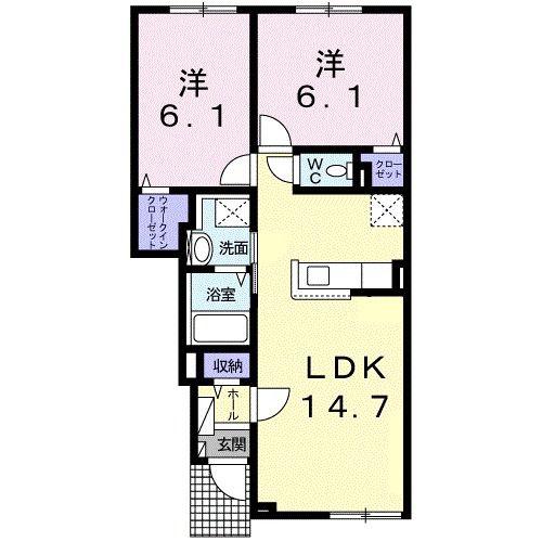 ヒカルサ 苫小牧 ウエスト(2LDK/1階)の間取り写真