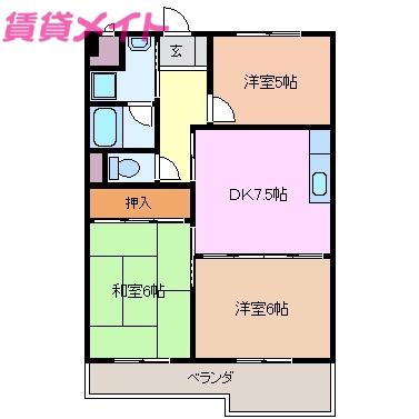 アクシア泊(3DK/3階)の間取り写真