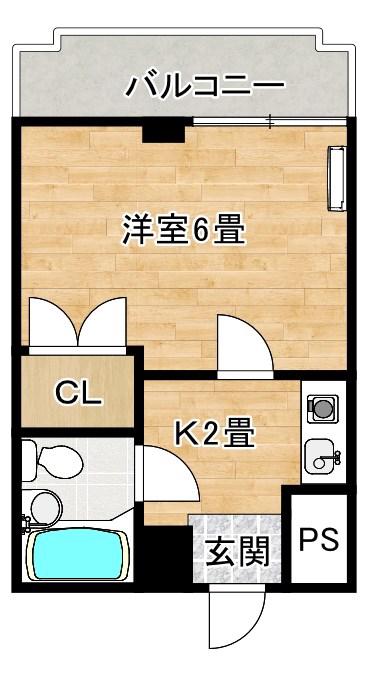 RIGEL御陵前(1K/2階)の間取り写真