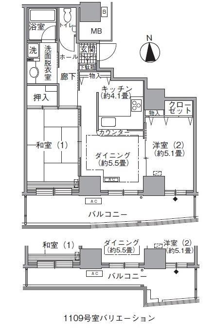 アクティ汐留(2DK/23階)の間取り写真
