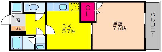 ラパス高倉台II番館(1DK/2階)の間取り写真