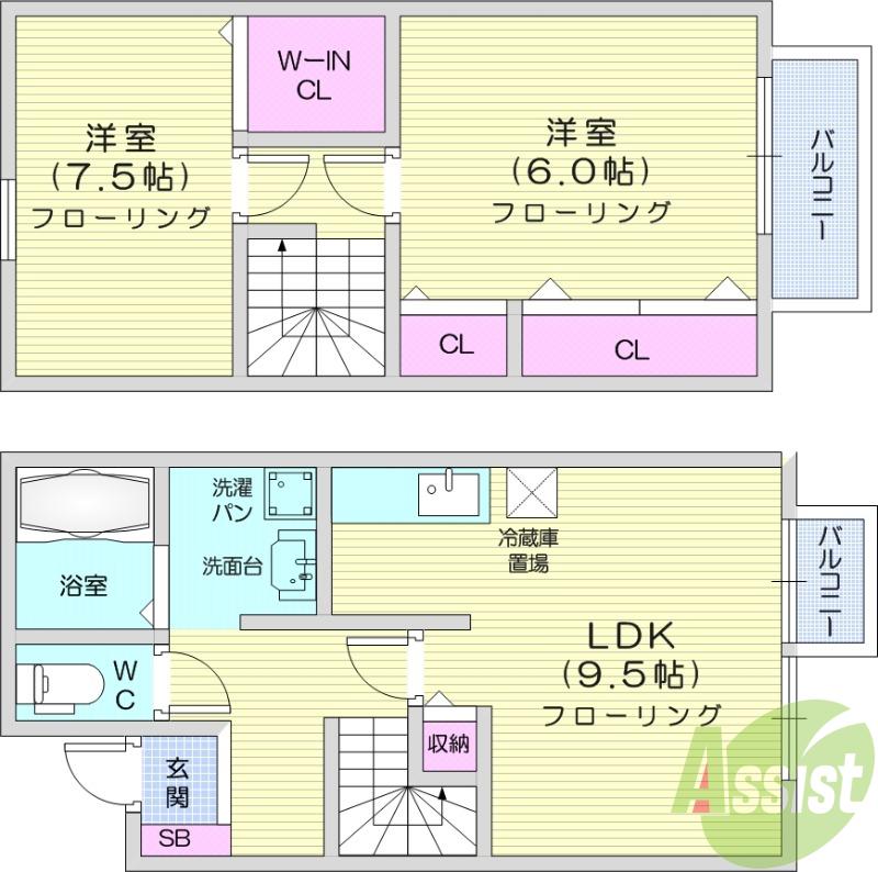 セジュールひかりE(2LDK/1階)の間取り写真