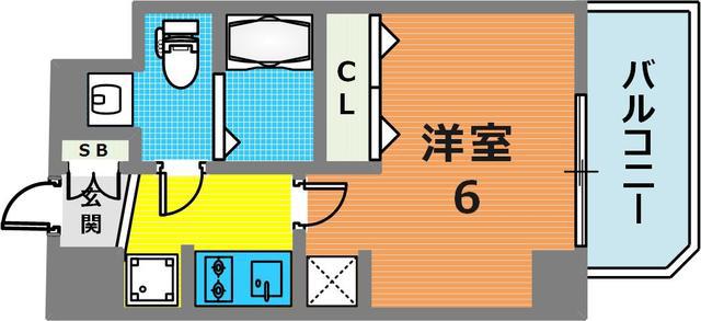 エステムコート神戸ハーバーランド前VIピクシス(1K/6階)の間取り写真