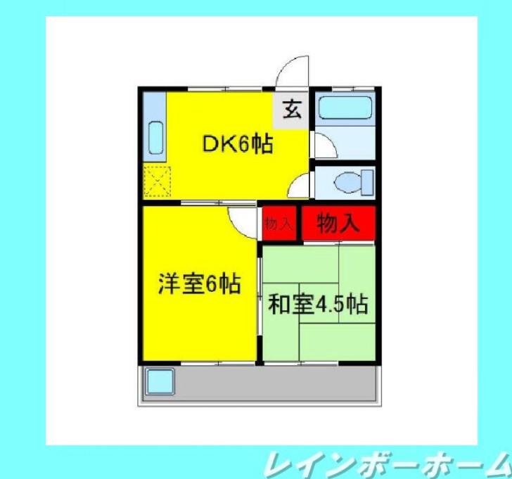 松葉スカイコーポ(2DK/2階)の間取り写真