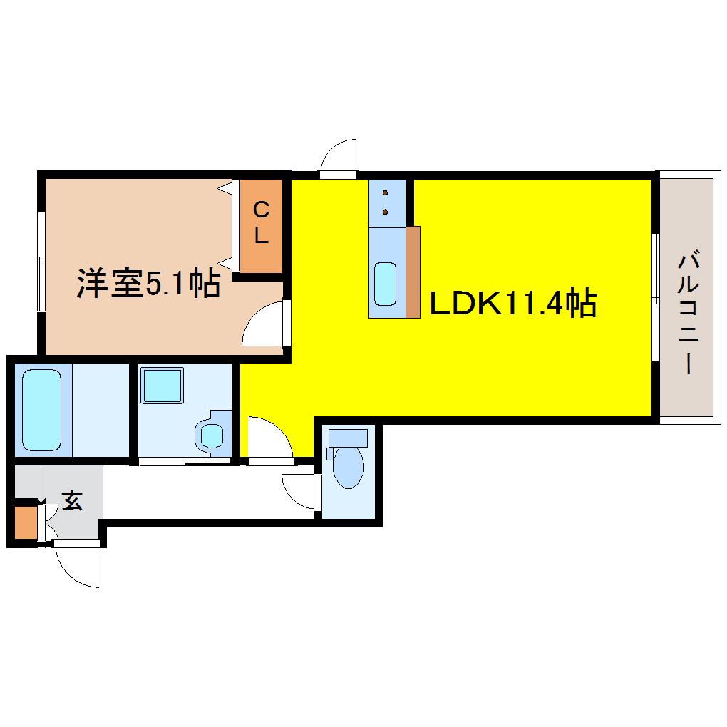 クオーレトモ米ヶ袋(1LDK/3階)の間取り写真