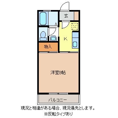 アネーロ和田B棟(1K/2階)の間取り写真
