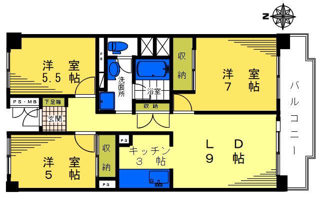 ニュータウン大久保B棟(3LDK/10階)の間取り写真