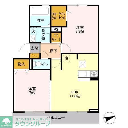 リヴェールB(2LDK/1階)の間取り写真