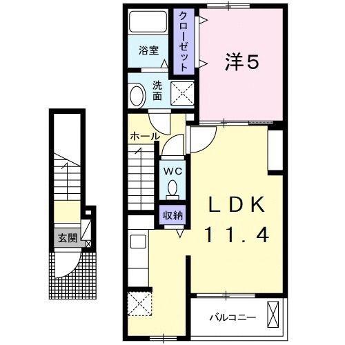 ピアチェヴォーレ(1LDK/2階)の間取り写真