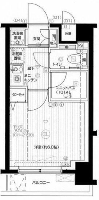 メインステージ鵜の木駅前(1K/5階)の間取り写真