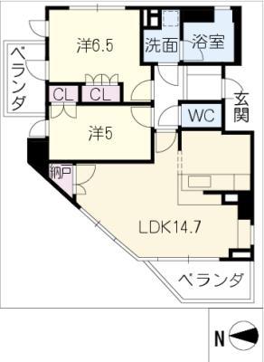 グランマスト桜山広見(2SLDK/5階)の間取り写真