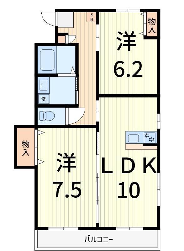 ガーデンハマ(2LDK/3階)の間取り写真