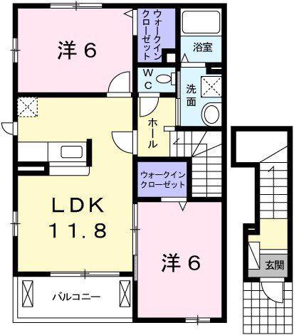ローズミードS I棟(2LDK/2階)の間取り写真